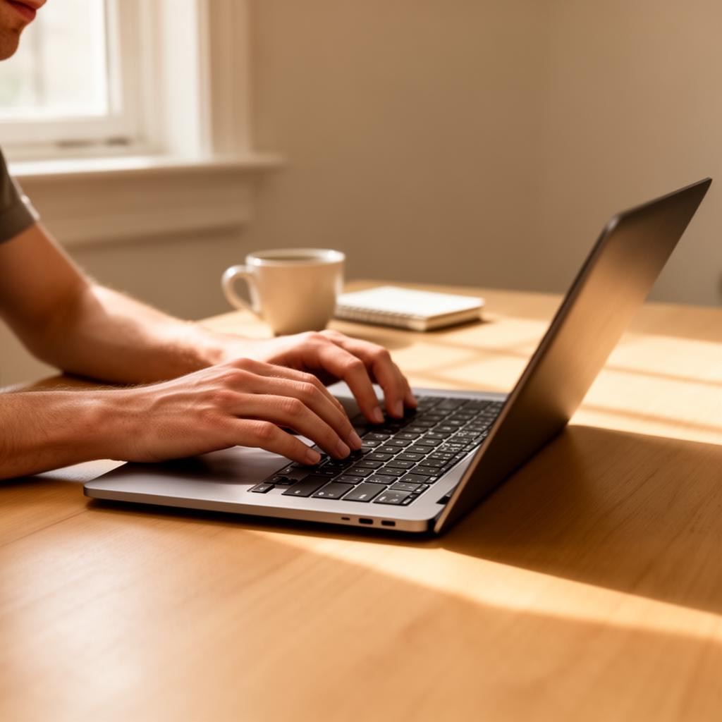 Modern workspace with a laptop showing a website design