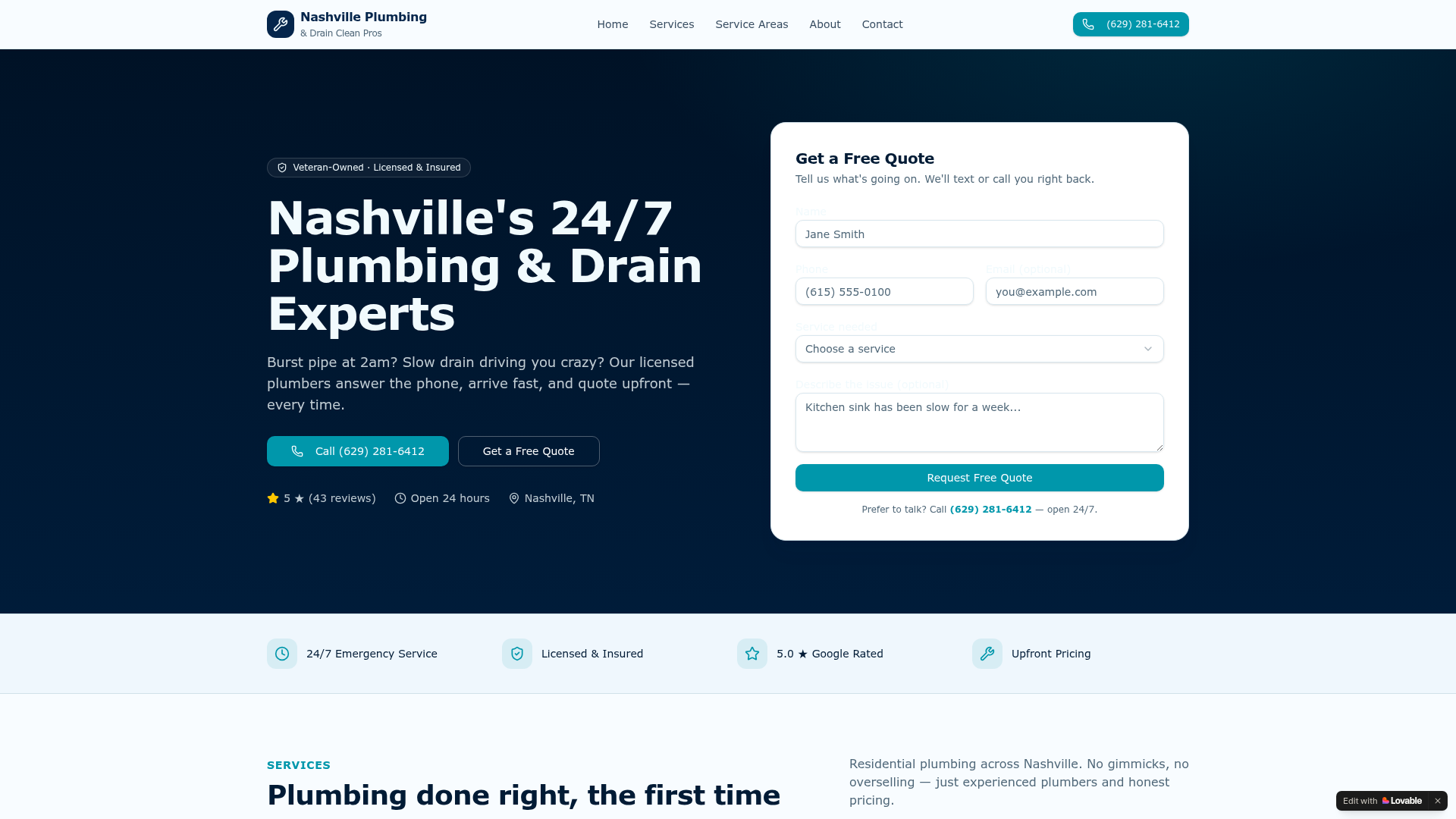 Nashville Plumbing & Drain Clean Pros website